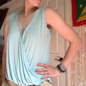 Loving People baby blue criss cross straps blouse